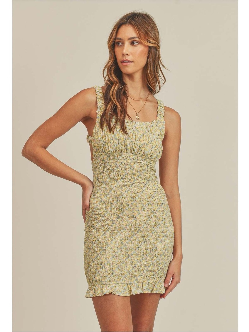 MABLE ADRIAN FLORAL BODYCON DRESS - YELLOW